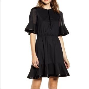 Rebecca Minkoff Frankie Dress Fit 'n Flare Short Sleeves Ruffle Black Size XS